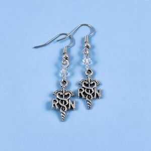 Frontline Boutique Silver RN Caduceus Earrings NEW